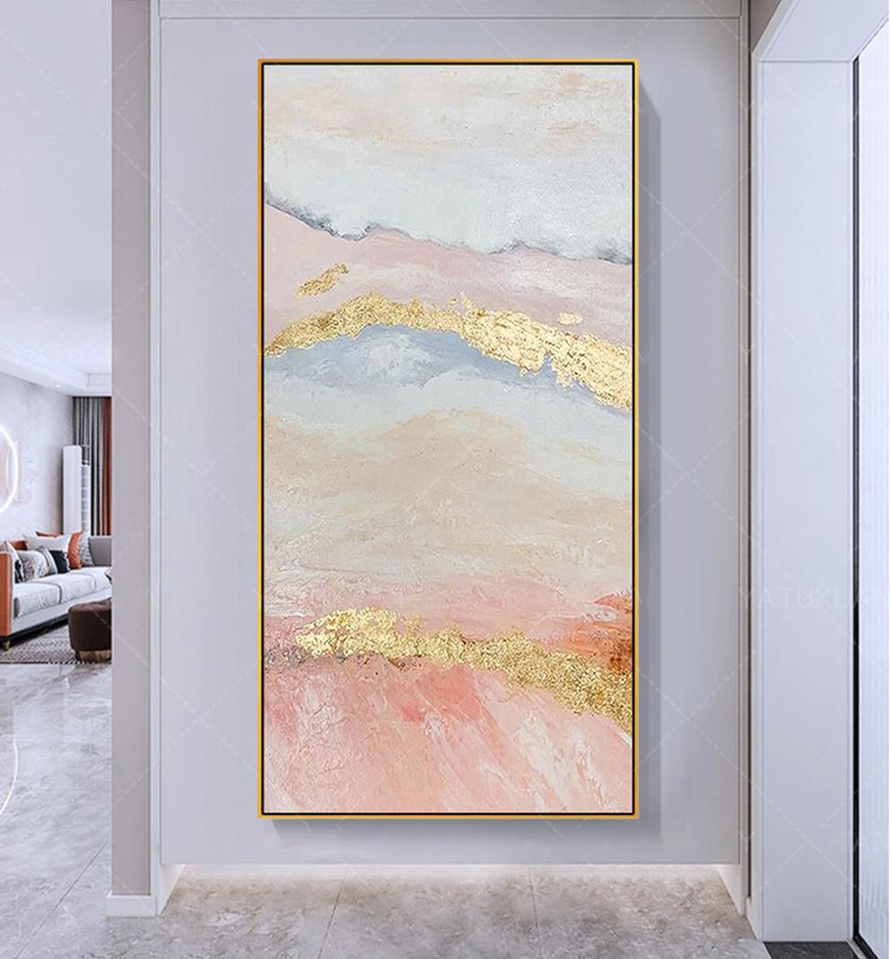 Gold Pink 01 wall decor Oil Paintings